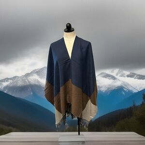 Wrap/Shawl Color Block Navy and Brown One Size